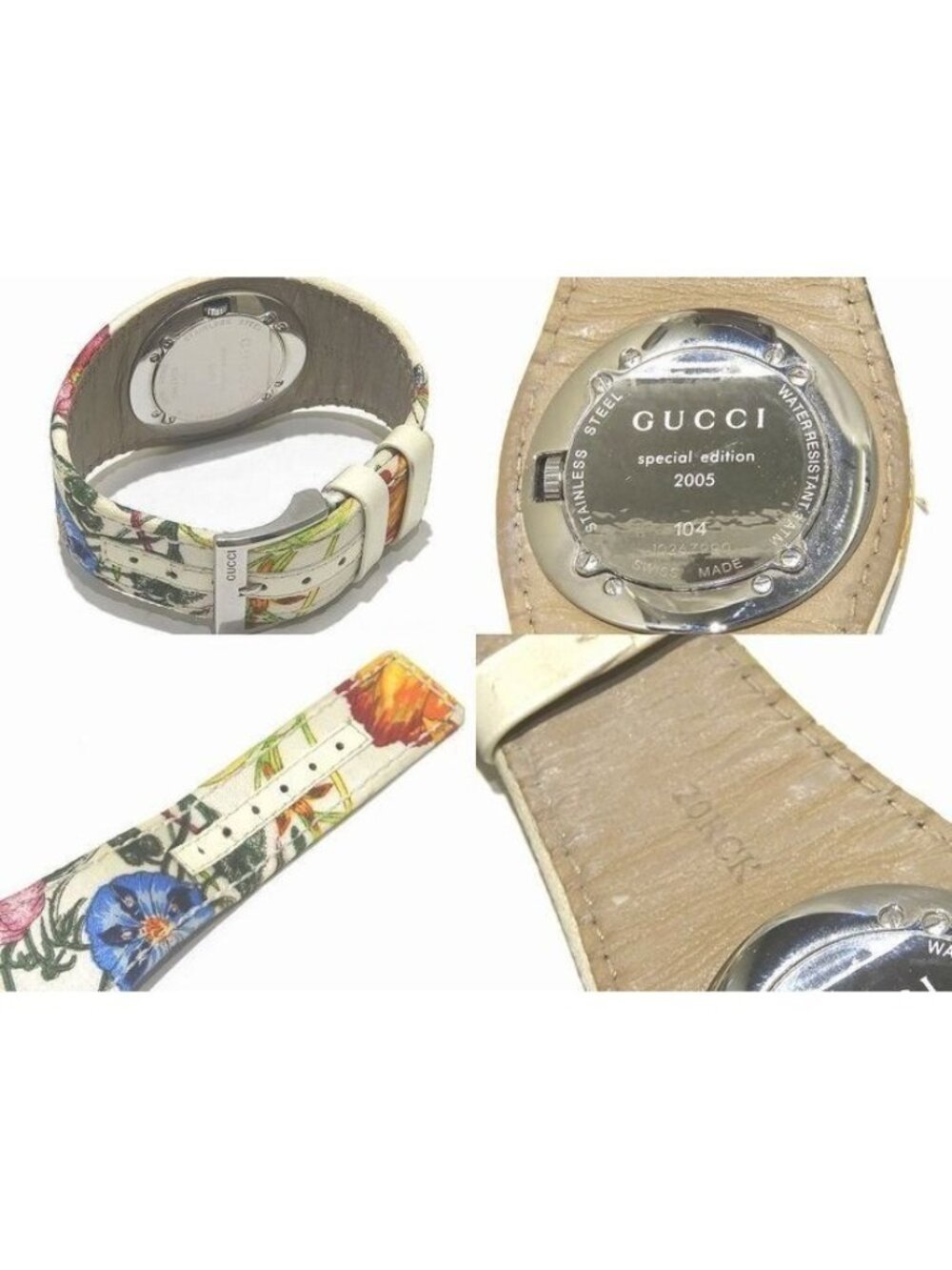 Gucci 104 Quartz Watch Limited Flora Satin Flower Silver SS - Picture 2 of 3